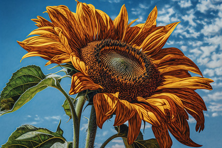 天空下的向日葵插画油画高清图片素材