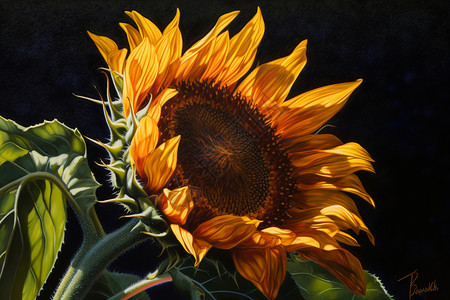 油画中的向日葵盛开高清图片素材