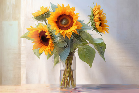 明亮的向日葵油画太阳花高清图片素材