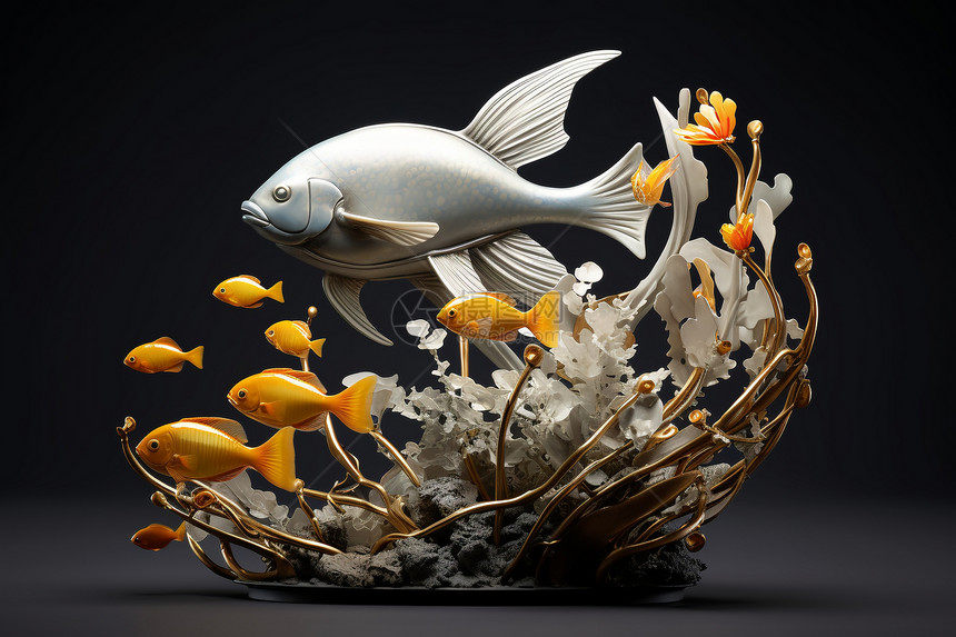 海洋鱼类雕塑装饰图片
