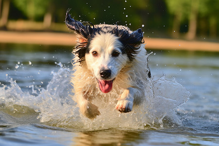 水中奔跑的小狗图片