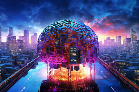 未来派技术人工大脑概念图背景图片