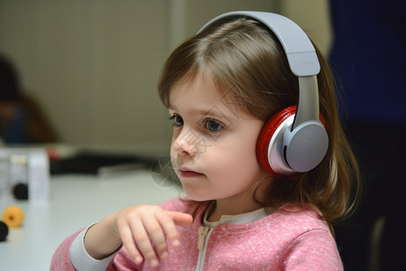 虚拟感官戴耳机的小女孩背景