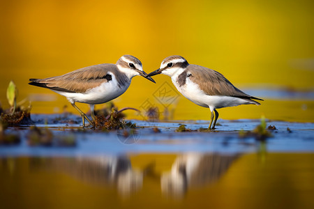 湿地上的两只鸟图片