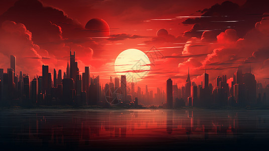 落日下的智慧城市背景图片