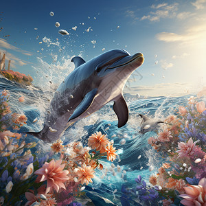 海豚跳出海面图片