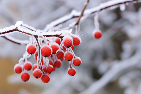 结冰的红色树枝结冰的树枝背景