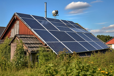 生态板房屋上的太阳能板背景