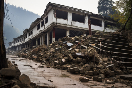 经历过地震的村庄背景图片