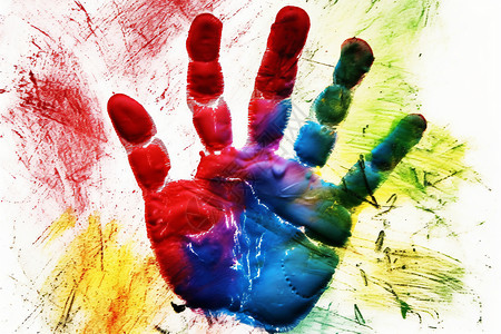 手的彩虹印记高清图片