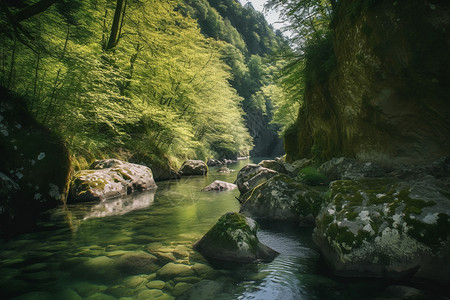 夏季的山间溪流背景图片