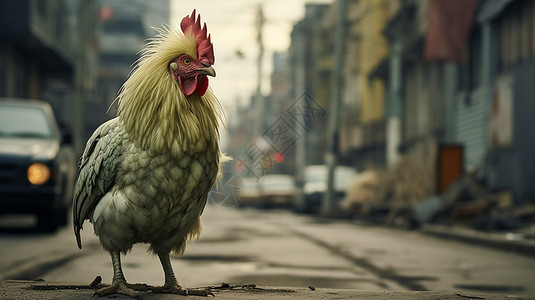 一只鸡在街上图片