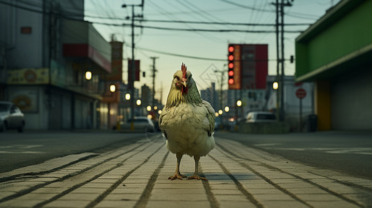 在街上的一只鸡图片