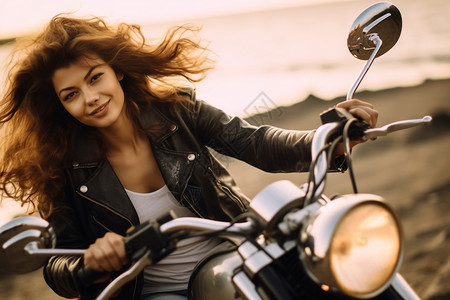 骑摩托车的女孩图片