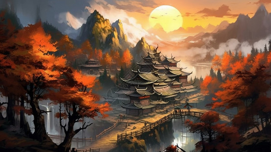 秋天的山景背景图片