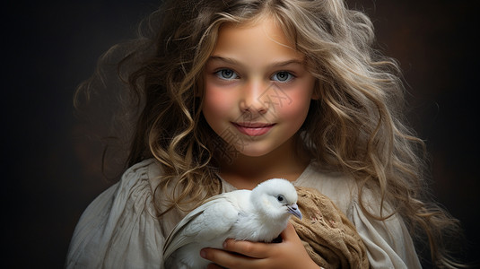 小女孩抱着一只鸽子图片