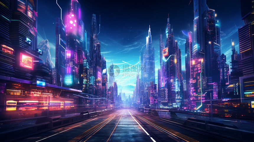 未来霓虹灯城市景观图片