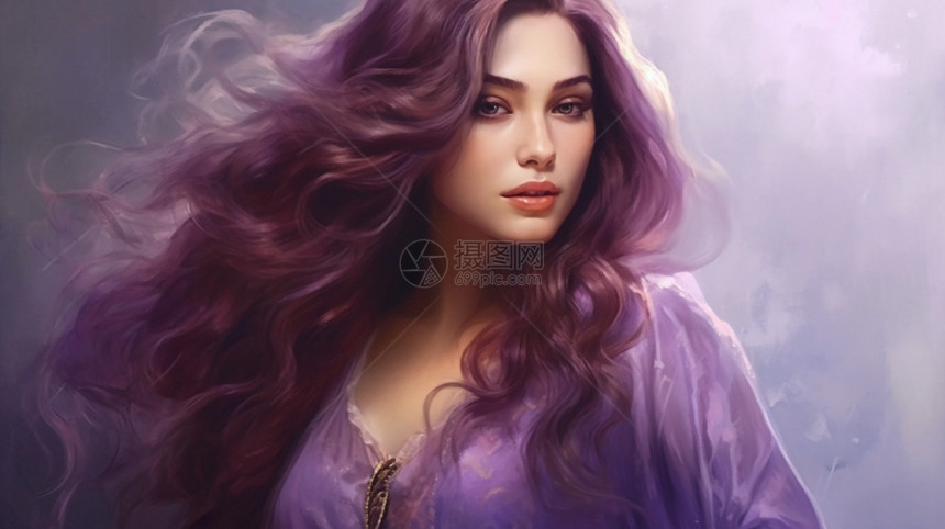 紫色头发的女人图片