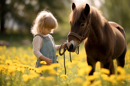 户外牵马的小女孩图片
