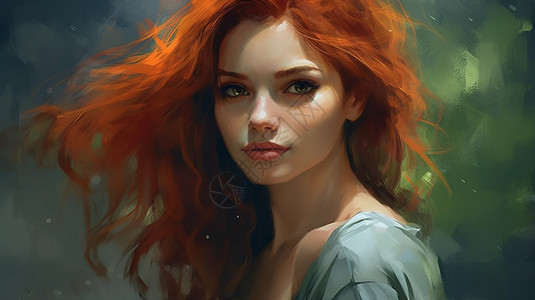 红头发的漂亮女孩背景图片