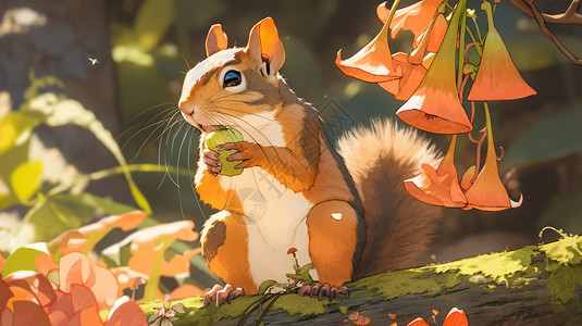 吃花生的松鼠森林中可爱的松鼠插图插画
