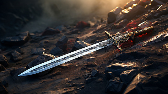 古代战争背景地上的剑插画