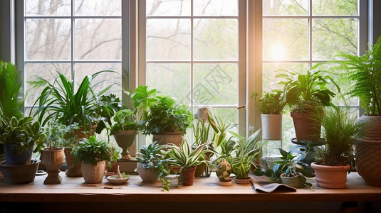 室内培育的绿色盆栽背景图片