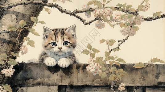 墙头上可爱的小猫图片