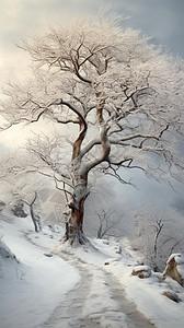 冬天雪地里的树图片