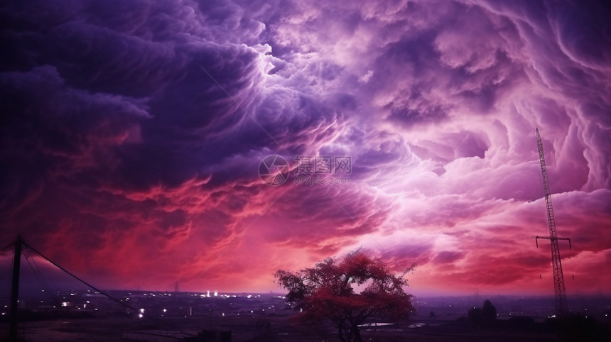 紫色天空的创意景观图片