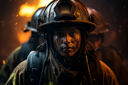 火焰中的消防员表情高清图片素材