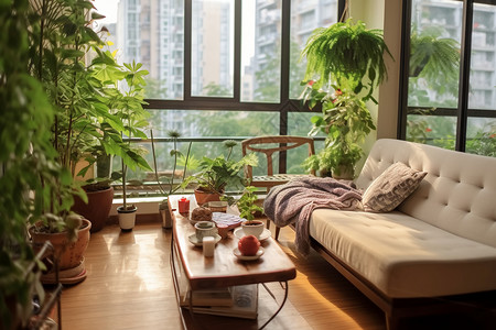 高层建筑家居的绿植盆栽背景图片