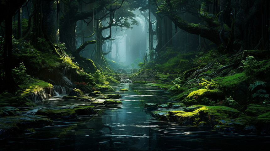 森林中的小河图片
