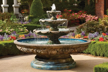 花园中美丽的喷泉图片