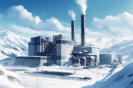 雪景中的发电厂图片