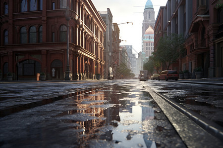 雨水淋湿的城市街道图片