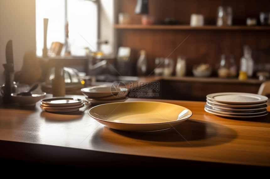 厨房中的陶瓷盘子图片