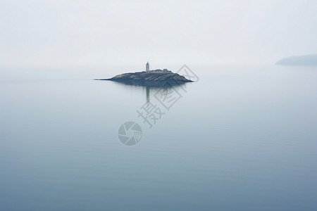 雾中的海中小岛图片
