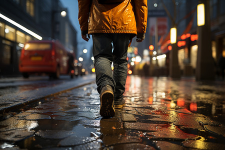街上的行人夜晚独自走在街上的男人背景