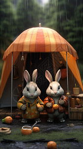 帐篷下的可爱兔子图片