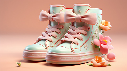 高帮帆布鞋创意粉色的高帮鞋插图插画