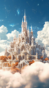 动漫风格的童话城堡插图背景图片