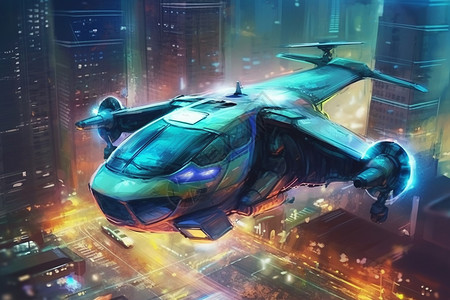 未来派飞行汽车艺术插图背景图片