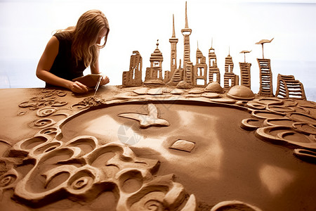 海滩沙雕城市海滩的精美沙雕设计图片
