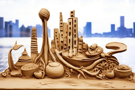 海滩沙雕精美艺术设计的沙雕设计图片