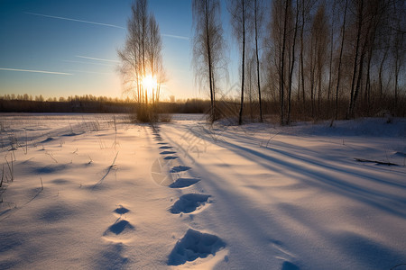 景观雪地冬季森林的自然景观背景