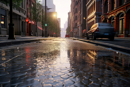 雨后湿滑的街道图片