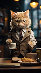 猫咪咖啡馆手持咖啡的猫咪背景
