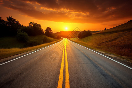 日出的公路图片
