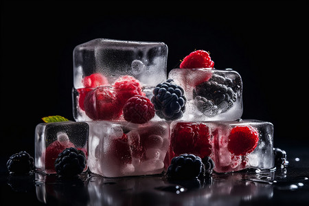 凉爽的树莓冰块图片